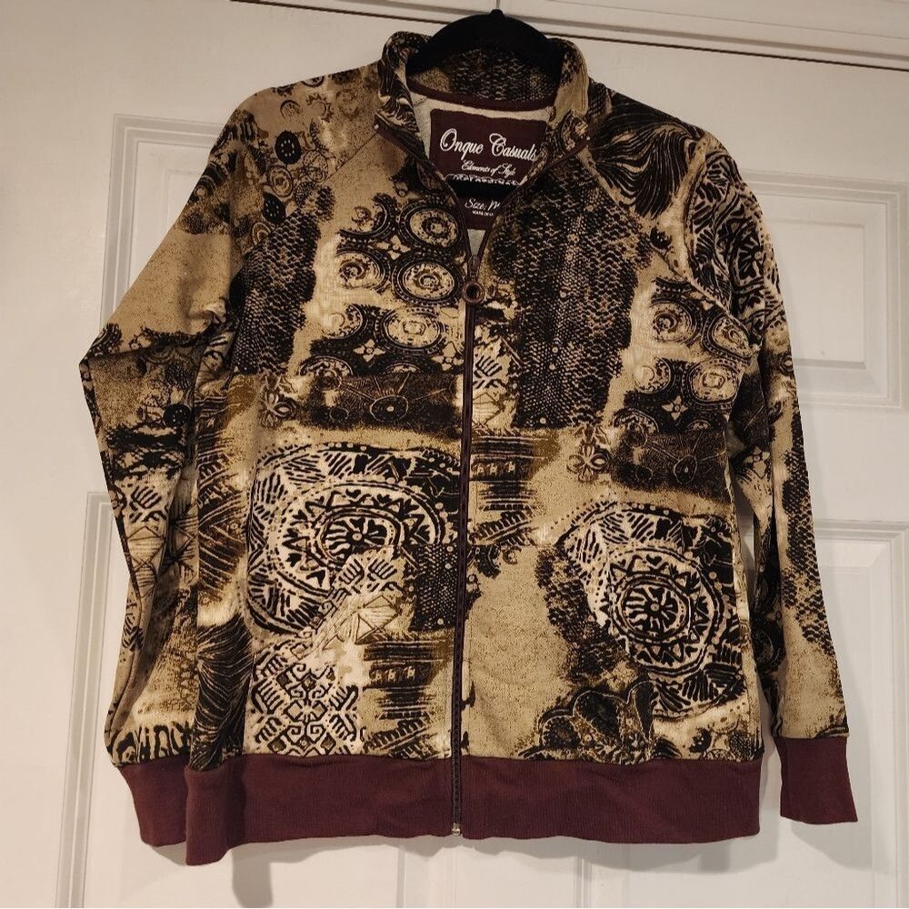 Onque Casuals brown and tan patterned zip up sweatshirt M